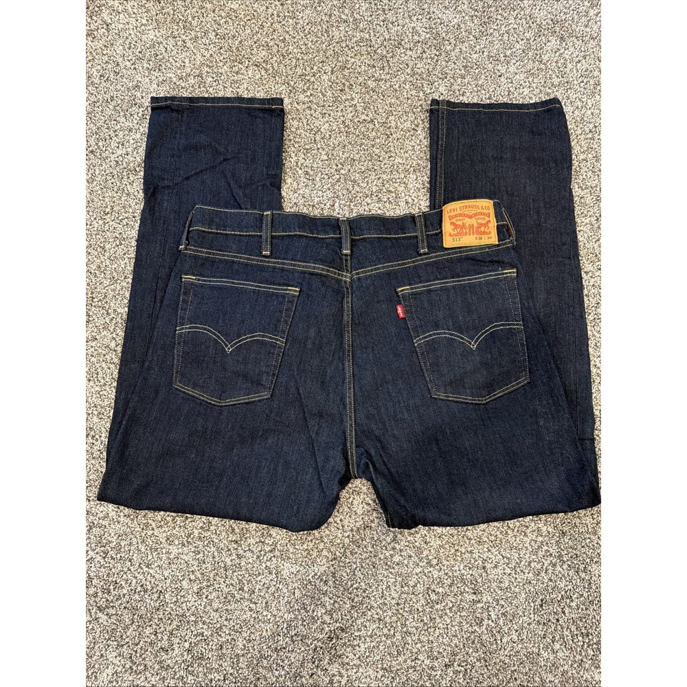 Levi's 513 Men's 38x30 Stretch Straight Leg Dark Wash Blue Denim Jeans